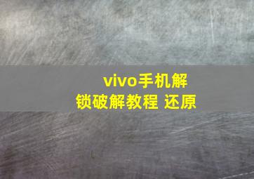 vivo手机解锁破解教程 还原